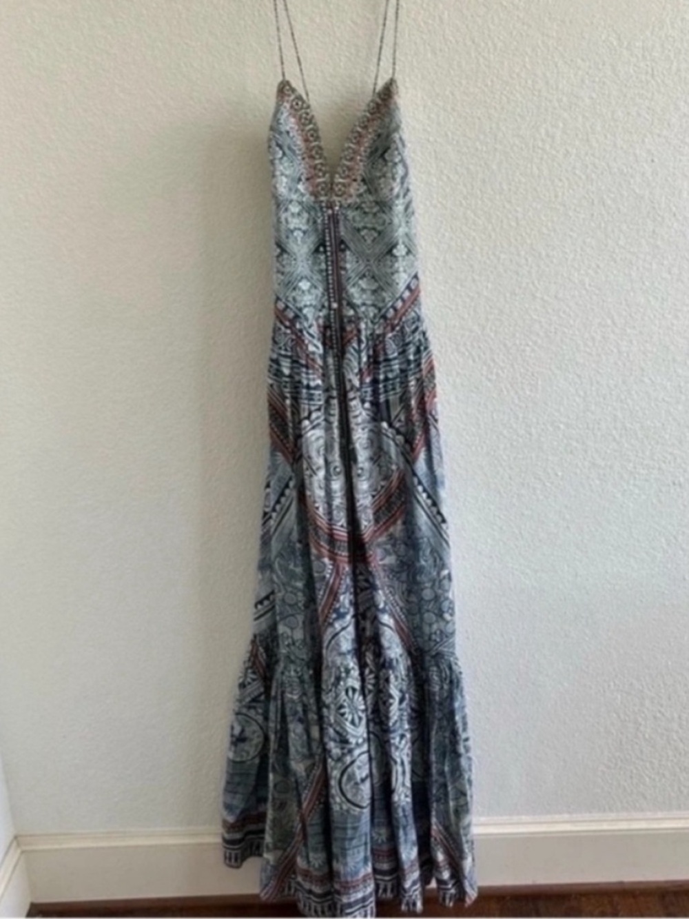 Camilla Tiered Shoestring Maxi Dress Blue Antique Batik - Picture 6 of 11